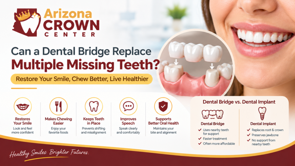 Dental bridge replacing multiple missing teeth and restoring smile